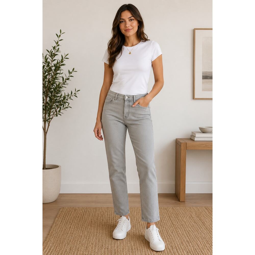 Curvy Bootcut Jeans  Gray Denim Embellished Pockets Western Casual Stretch 6